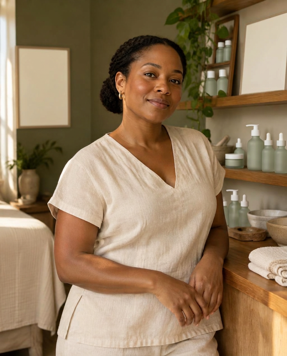 Danielle Rolle, founder and esthetician, in the Soleil House studio