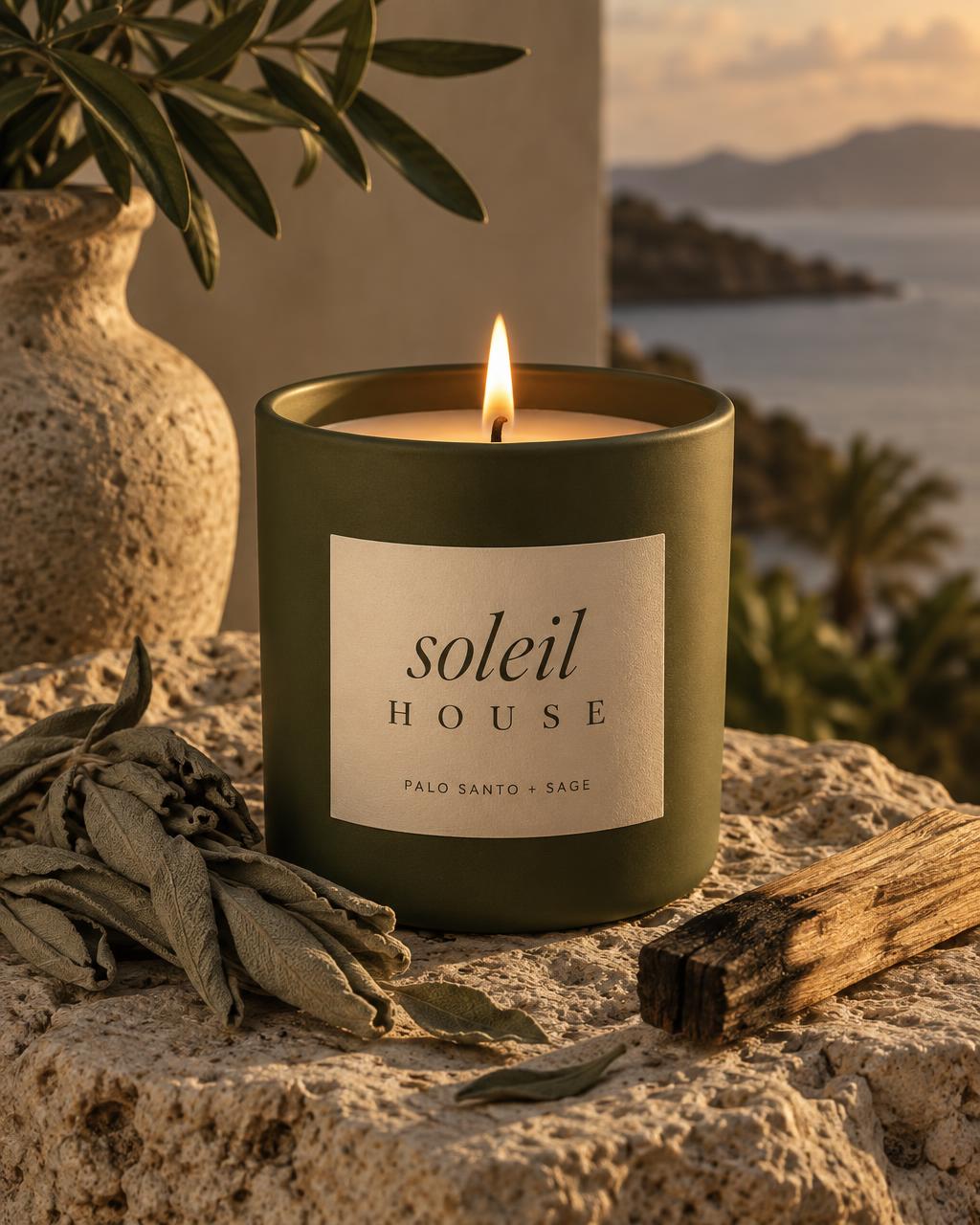 Soleil House Candle — Palo Santo + Sage